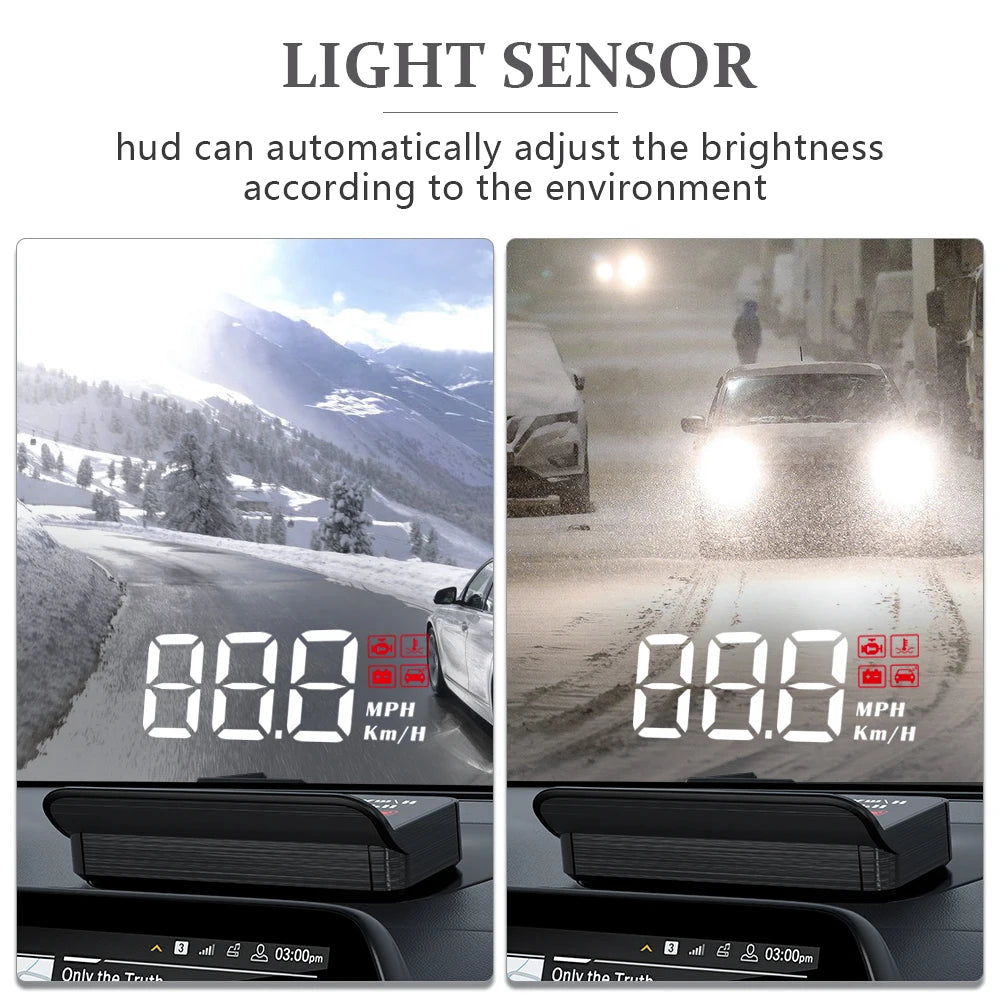 Head Up Display, HUD Projector with GPS and Light Sensor for Brightness Adjustment